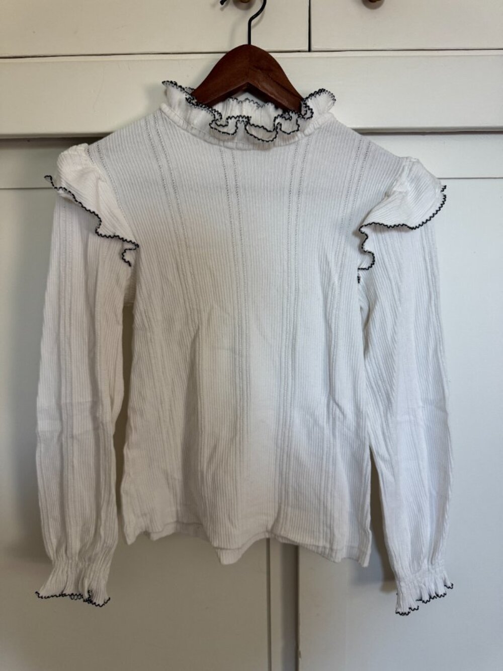 Sandro Ribbed Ruffle Mockneck Top S/M - Picture 3 of 11